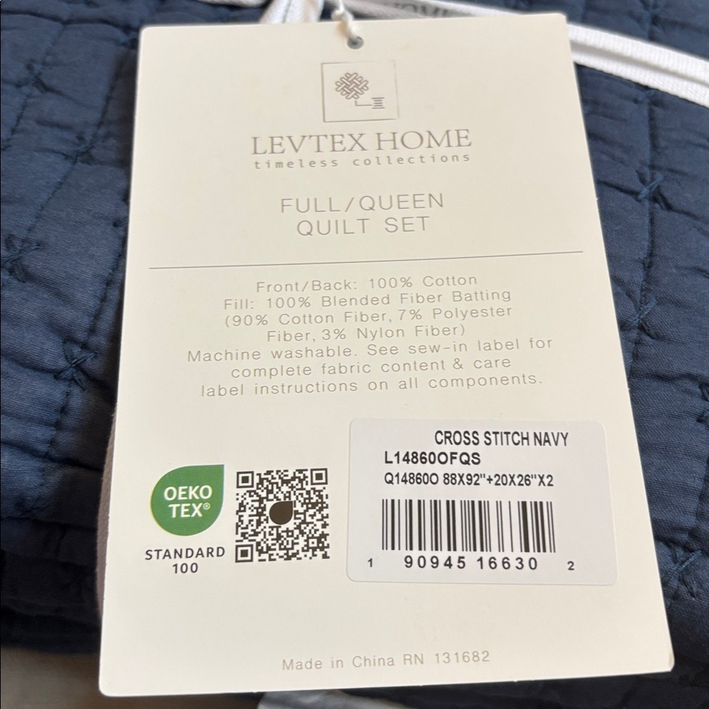Levtex Home Cross Stitch Reversible Full/Queen Quilt Set 88x92in 2 Pillow Shams - Picture 11 of 11